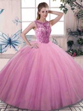 Latest Sleeveless Lace Up Floor Length Beading Sweet 16 Dress