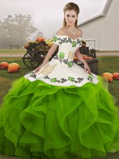 Luxury Tulle Sleeveless Floor Length Sweet 16 Quinceanera Dress and Embroidery and Ruffles