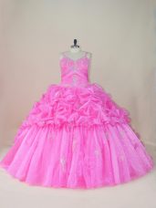 Dynamic Ball Gowns Sleeveless Baby Pink Quince Ball Gowns Brush Train Lace Up