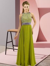 On Sale Olive Green Sleeveless Asymmetrical Beading Side Zipper Prom Party Dress