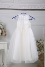 White Sleeveless Floor Length Lace Zipper Toddler Flower Girl Dress