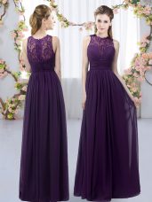 Exquisite Chiffon High-neck Sleeveless Zipper Lace Wedding Guest Dresses in Dark Purple