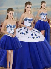 Ball Gowns Quinceanera Dress Royal Blue Sweetheart Tulle Sleeveless Floor Length Lace Up