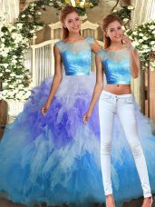 Floor Length Two Pieces Sleeveless Multi-color Quinceanera Gown Backless