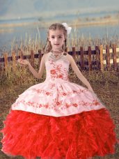 Charming Sleeveless Lace Up Floor Length Beading and Embroidery and Ruffles Pageant Dress Womens