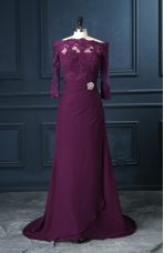 Purple Zipper Homecoming Dress Beading and Lace Sleeveless Brush Train