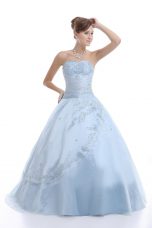 Low Price Floor Length Ball Gowns Sleeveless Light Blue 15 Quinceanera Dress Lace Up
