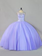 Superior Lavender Sleeveless Floor Length Sequins Zipper Vestidos de Quinceanera