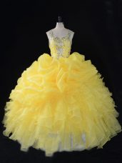 Nice Sleeveless Beading and Ruffles and Pick Ups Zipper Quinceanera Dress