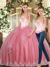 Watermelon Red 15 Quinceanera Dress Sweet 16 and Quinceanera with Beading and Appliques Sweetheart Sleeveless Lace Up