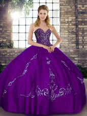 Beading and Embroidery Quinceanera Dress Purple Lace Up Sleeveless Floor Length