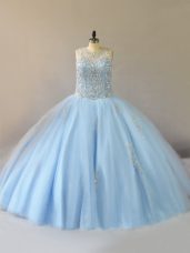 Dynamic Floor Length Lace Up Quinceanera Gowns Light Blue for Sweet 16 and Quinceanera with Beading