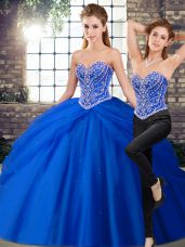 Modern Royal Blue Sweetheart Lace Up Beading and Pick Ups Quinceanera Gown Brush Train Sleeveless