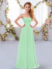 Nice Apple Green Empire Ruching Wedding Party Dress Lace Up Chiffon Sleeveless Floor Length
