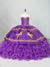 Purple Quinceanera Gown Sweetheart Sleeveless Brush Train Lace Up
