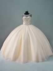 Floor Length Zipper Sweet 16 Dress Champagne for Sweet 16 and Quinceanera with Beading