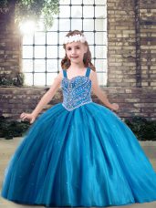 Floor Length Ball Gowns Sleeveless Blue Evening Gowns Lace Up
