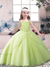 Yellow Green and Pink And White Tulle Lace Up High School Pageant Dress Sleeveless Floor Length Beading