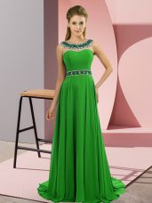Green Chiffon Brush Train Sleeveless Beading