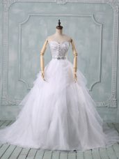 White Bridal Gown Sweetheart Sleeveless Brush Train Zipper