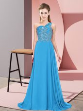 Blue Side Zipper Prom Party Dress Beading Sleeveless Floor Length