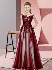 Fantastic Floor Length Burgundy Dama Dress for Quinceanera Scoop Sleeveless Zipper