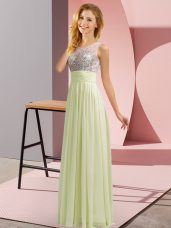 Beading Bridesmaid Dresses Light Yellow Side Zipper Sleeveless Floor Length