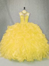 Gold Sleeveless Organza Zipper Sweet 16 Quinceanera Dress for Sweet 16 and Quinceanera