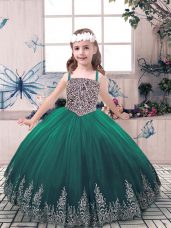 Best Beading and Embroidery Kids Formal Wear Green Lace Up Sleeveless Floor Length