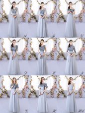 Noble Grey Lace Up Bridesmaid Dresses Appliques Sleeveless Floor Length