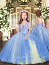 Straps Sleeveless Lace Up Pageant Dress Blue Tulle