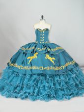 Ball Gowns Sleeveless Teal Sweet 16 Dress Brush Train Lace Up