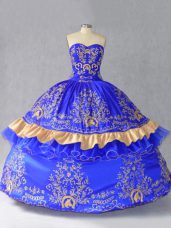 Cute Ball Gowns Sweet 16 Dresses Royal Blue Sweetheart Satin and Organza Sleeveless Floor Length Lace Up