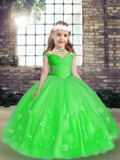 Modern Straps Sleeveless Lace Up Little Girl Pageant Gowns Green Tulle