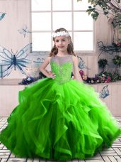 Modern Ball Gowns Little Girls Pageant Gowns Scoop Tulle Sleeveless Floor Length Lace Up