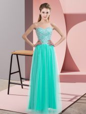 Beading Celebrity Evening Dresses Turquoise Lace Up Sleeveless Floor Length