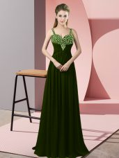 Floor Length Olive Green Prom Evening Gown Straps Sleeveless Zipper