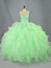 Green Ball Gowns Sweetheart Sleeveless Organza Floor Length Lace Up Beading and Ruffles Sweet 16 Dresses