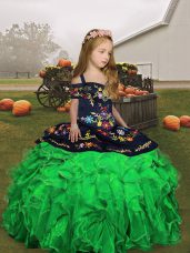 Gorgeous Lace Up Little Girls Pageant Dress Wholesale Embroidery and Ruffles Sleeveless Floor Length