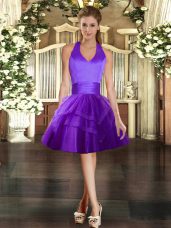 Mini Length Lace Up Prom Party Dress Purple for Prom and Party with Ruffled Layers