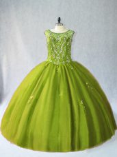 Modern Floor Length Lace Up Vestidos de Quinceanera Olive Green for Sweet 16 and Quinceanera with Beading
