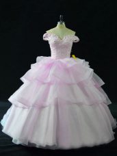 Charming Lilac Ball Gowns Beading and Ruffled Layers Ball Gown Prom Dress Lace Up Organza Sleeveless