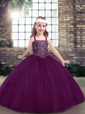 Modern Eggplant Purple Sleeveless Tulle Lace Up Pageant Dress for Teens for Party and Military Ball and Wedding Party