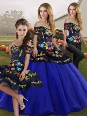 Royal Blue Lace Up 15 Quinceanera Dress Embroidery Sleeveless Floor Length