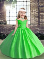 Hot Sale Ball Gowns Tulle Straps Sleeveless Beading Floor Length Lace Up Pageant Dress Womens