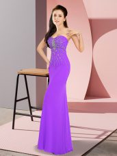 Lavender Column/Sheath Chiffon Sweetheart Sleeveless Beading Floor Length Zipper Prom Dress