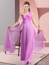 Hand Made Flower Quinceanera Dama Dress Lilac Lace Up Sleeveless Floor Length