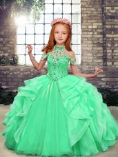 Apple Green Lace Up Scoop Beading and Ruffles Pageant Gowns For Girls Organza Sleeveless