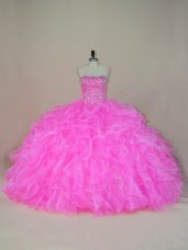 Vintage Ball Gowns Quinceanera Dress Pink Strapless Organza Sleeveless Floor Length Lace Up