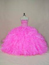Vintage Ball Gowns Quinceanera Dress Pink Strapless Organza Sleeveless Floor Length Lace Up